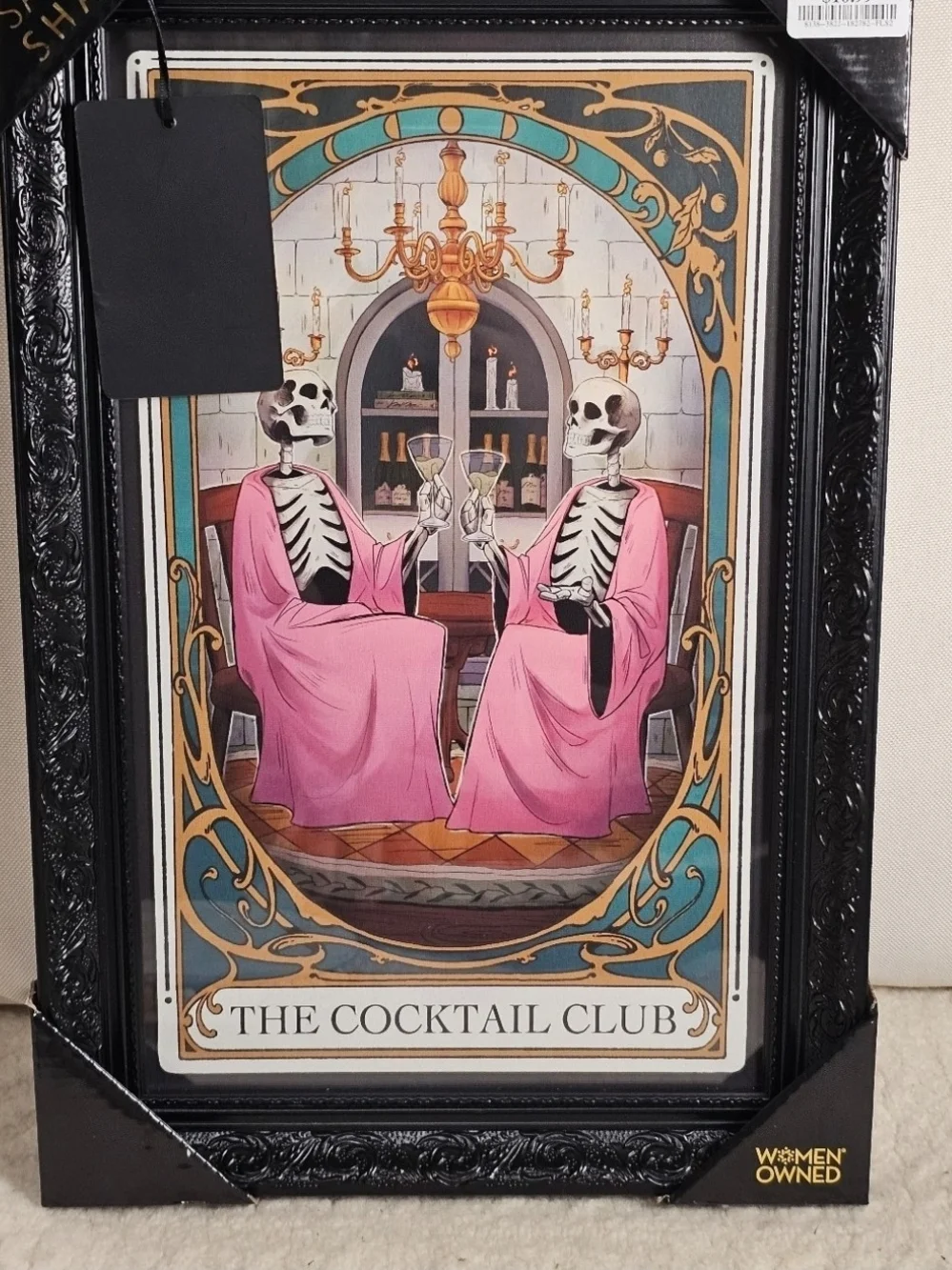 The Cocktail Club Framed Wall Art - Pink Skeletons SAPNA SHAH Halloween 18x12